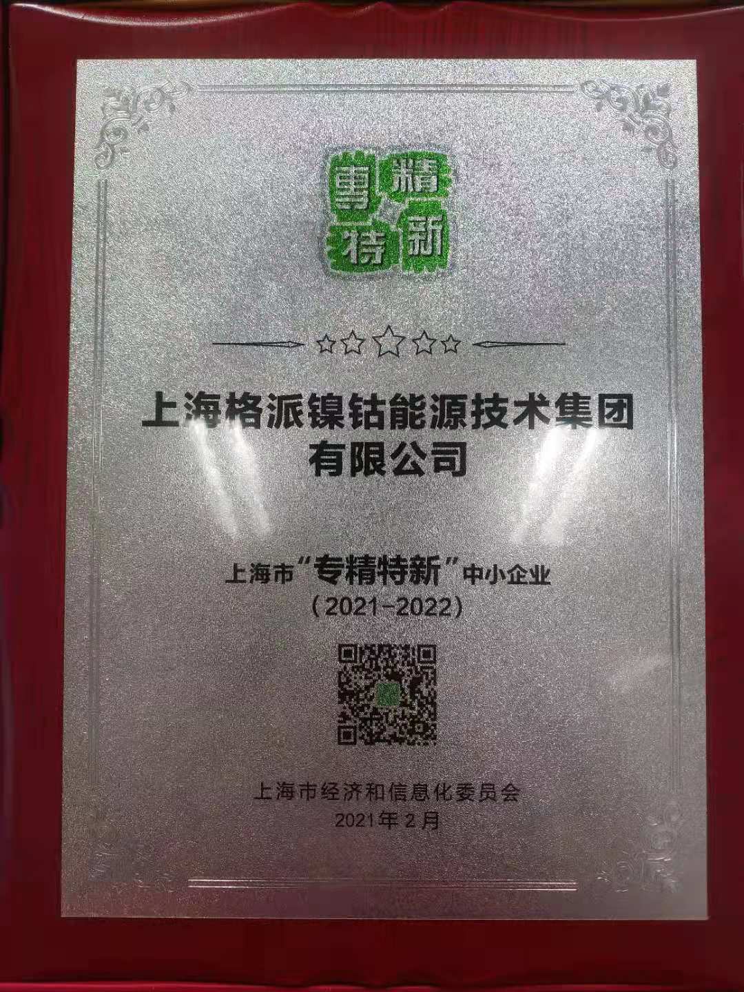 格派集团荣获上海市“专精特新”企业荣誉称号